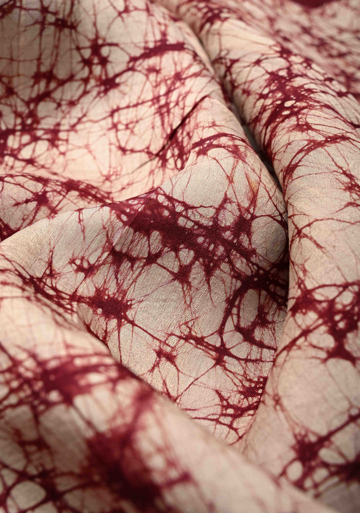 Bishnupuri Silk Saree with Floral Hand Wax Batik Silk Saree in Beige and Maroon | SILK MARK CERTIFIED