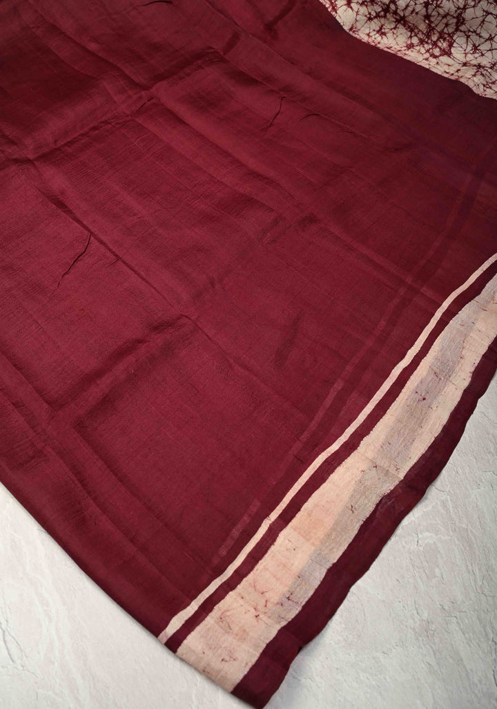 Bishnupuri Silk Saree with Floral Hand Wax Batik Silk Saree in Beige and Maroon | SILK MARK CERTIFIED