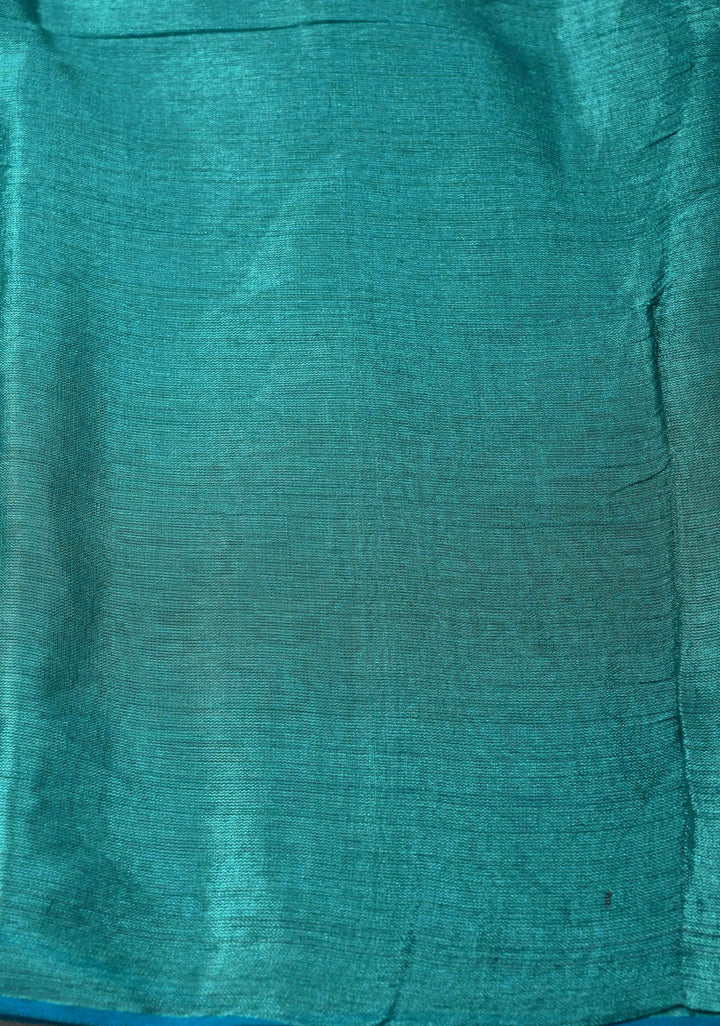 Turquoise Tissue by Tissue Saree with Tikki Work and Long Tassels