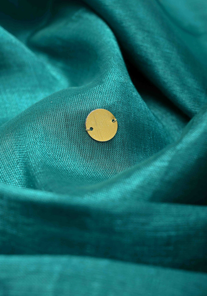 Turquoise Tissue by Tissue Saree with Tikki Work and Long Tassels