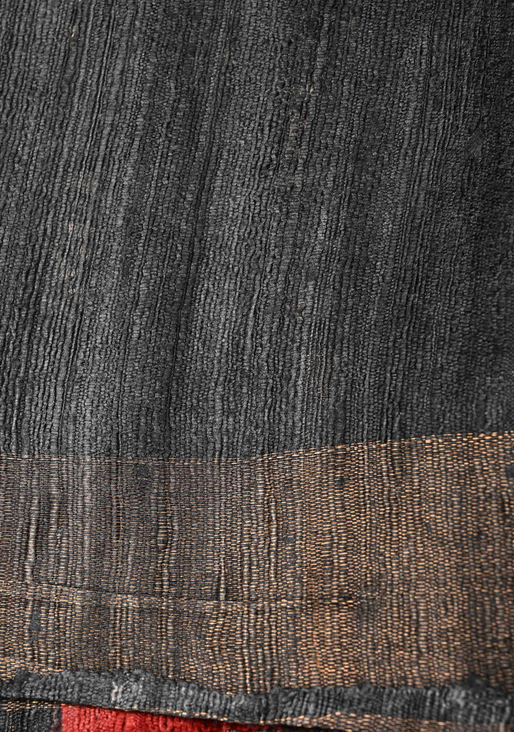 Red Authentic Hand Block Print on Geecha Tussar | SILK MARK CERTIFIED