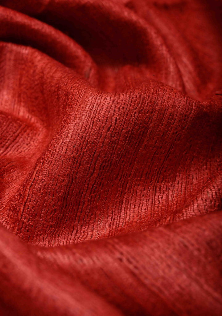 Red Authentic Hand Block Print on Geecha Tussar | SILK MARK CERTIFIED