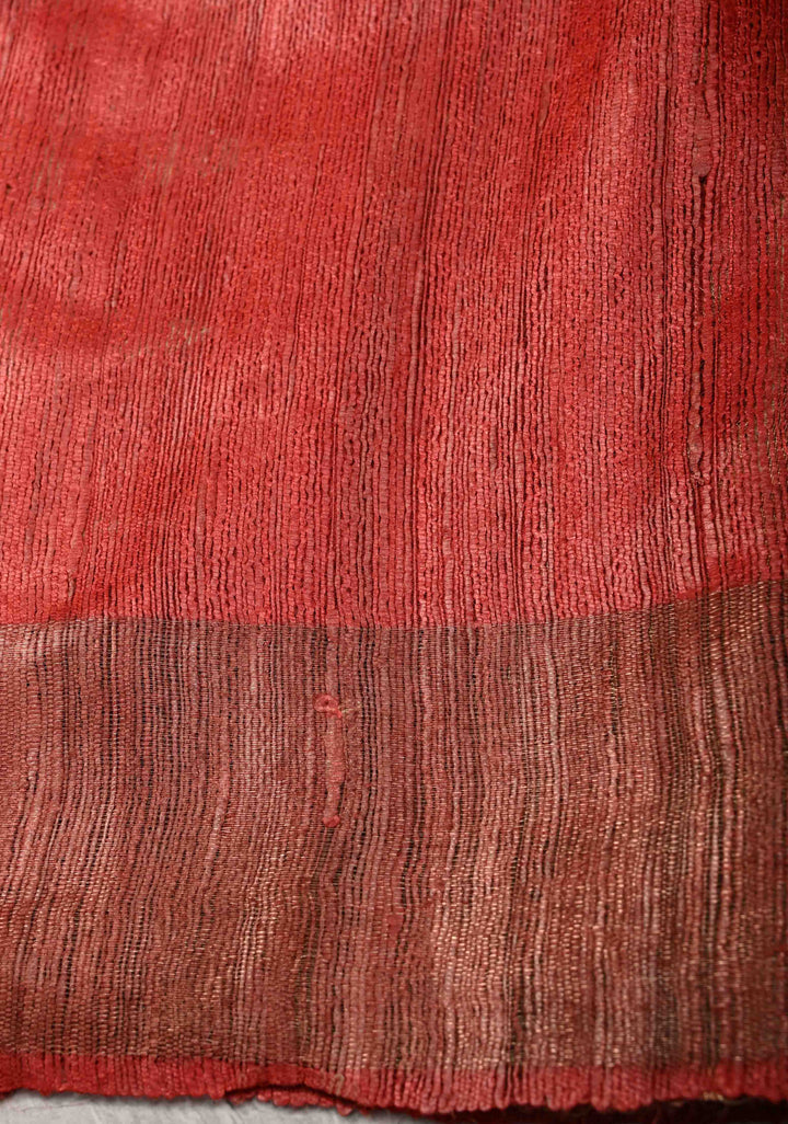 Beige Authentic Hand Block Print on Geecha Tussar silk saree with Zari Border  | SILK MARK CERTIFIED