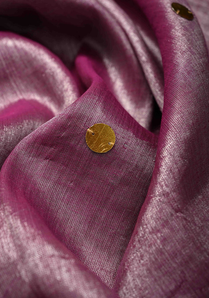 Amethyst Tissue by Tissue Saree with Tikki Work and Long Tassels