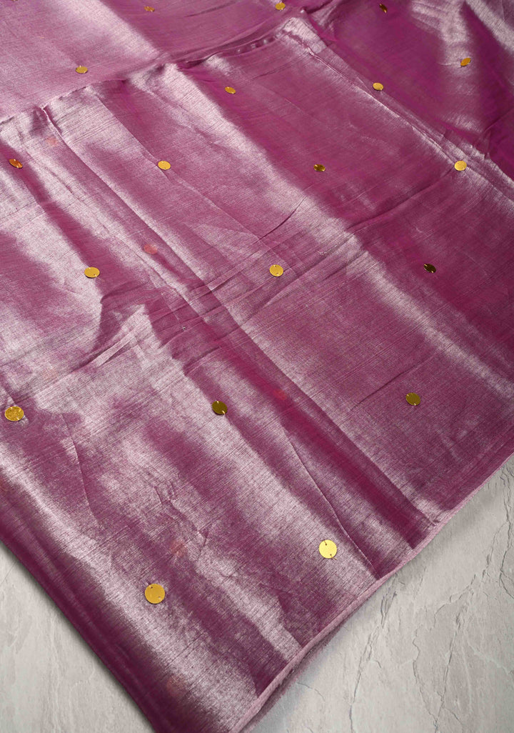 Amethyst Tissue by Tissue Saree with Tikki Work and Long Tassels