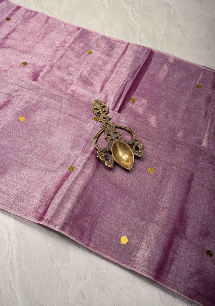 Amethyst Tissue by Tissue Saree with Tikki Work and Long Tassels