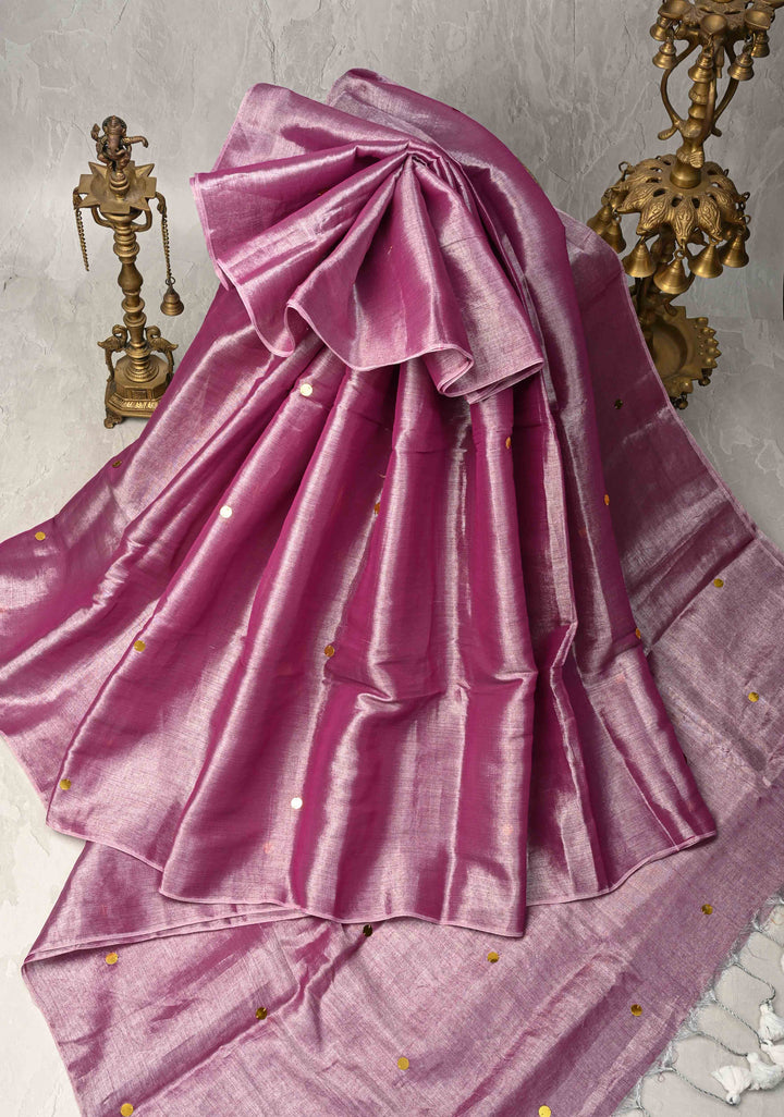 Amethyst Tissue by Tissue Saree with Tikki Work and Long Tassels