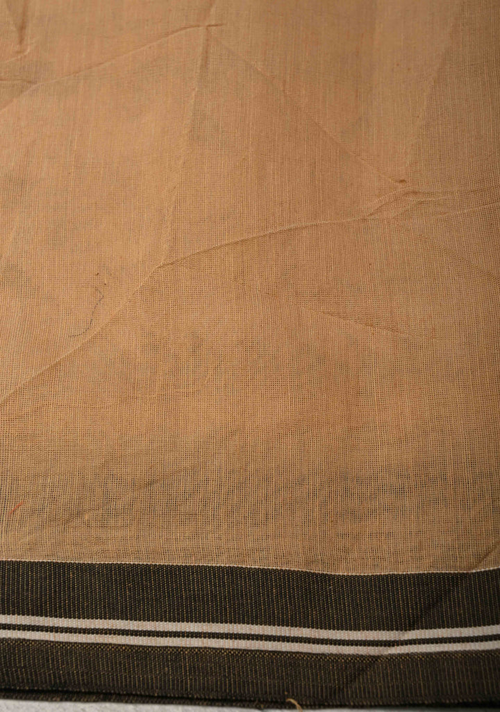 Light Beige Mercedized Bengal cotton machine embroidered Butta and Border and long tassels