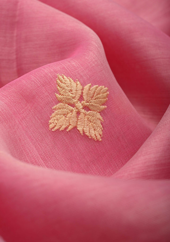 Light Pink Bengal Cotton Muslin Saree with Jamdhani Style Butta,Border and long tassels