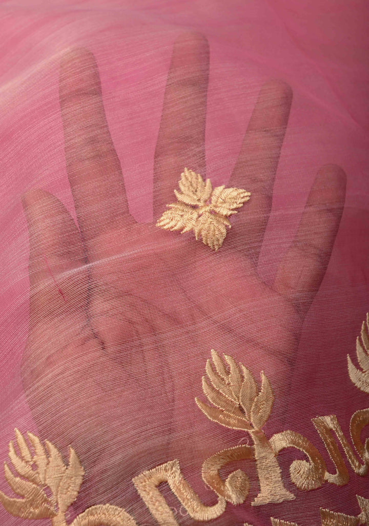 Light Pink Bengal Cotton Muslin Saree with Jamdhani Style Butta,Border and long tassels