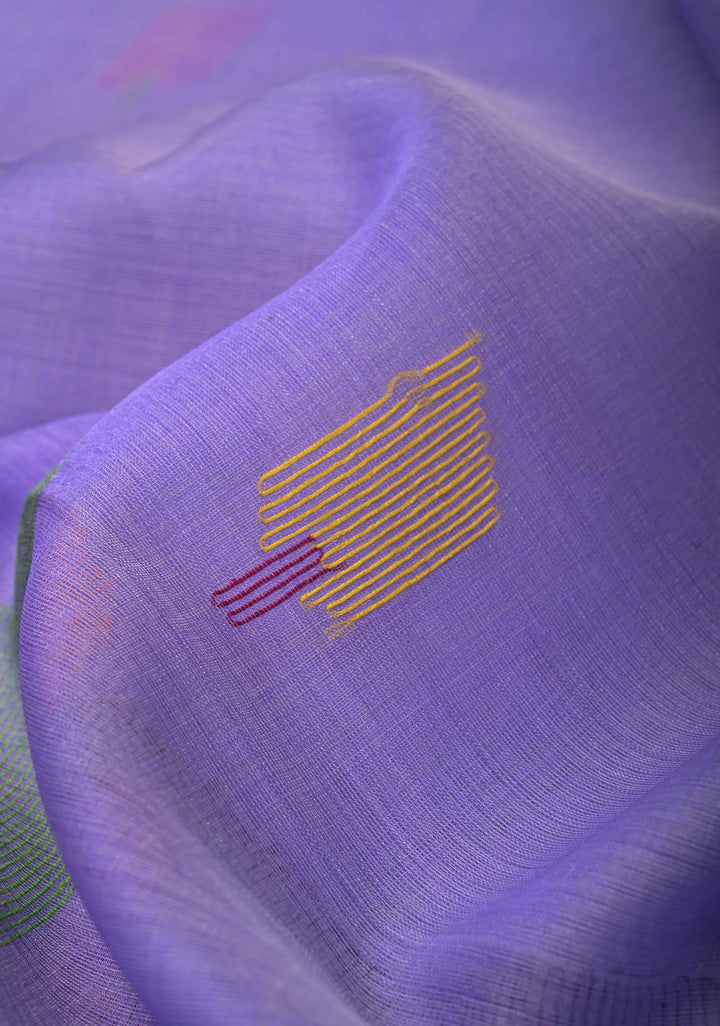 Periwinkle Mercerized Cotton Tissue Saree with Hand Jamdani Work and Minimal Tissue Border