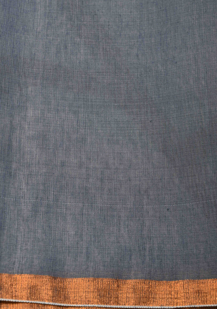 Heather Blue Mercedized Cotton Tissue Saree with hand Jamdhani Work and long tassels