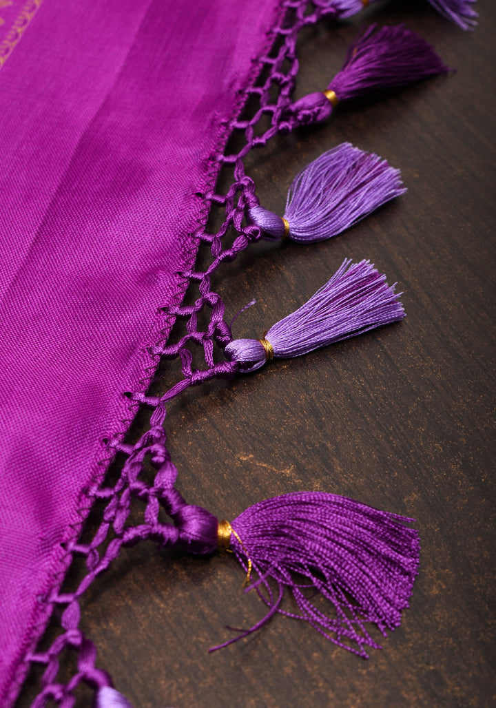 Brocade Kanjivaram Pure Silk Saree in Lilac and Purple with Peacock Leheria design | SILK MARK CERTIFIED