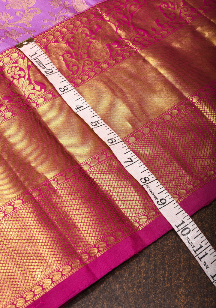Brocade Kanjivaram Pure Silk Saree in Lilac and Purple with Peacock Leheria design | SILK MARK CERTIFIED