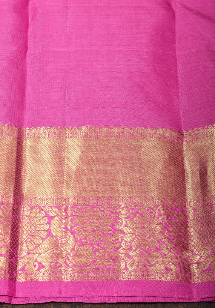Ananda Blue Kanjivaram Silk Saree with Floral Motifs and Zari Border, Contrast Pallu  | SILK MARK CERTIFIED