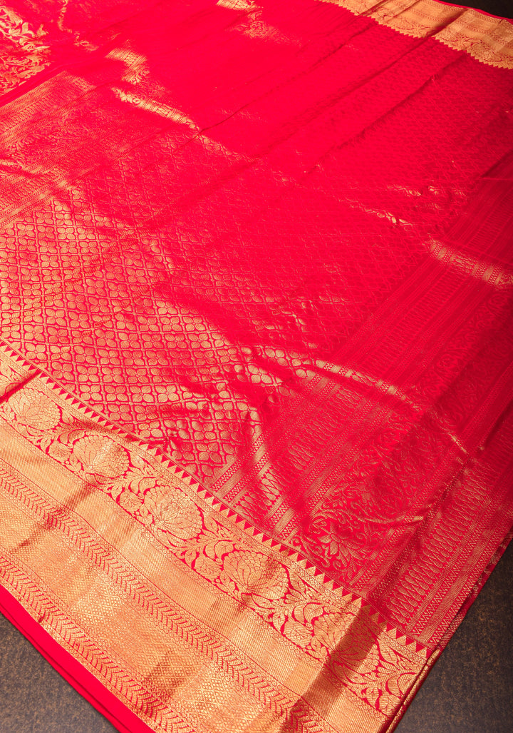 Vanasingaram Brocade Pure Kanjivaram Silk Saree in Red with zari border | SILK MARK CERTIFIED