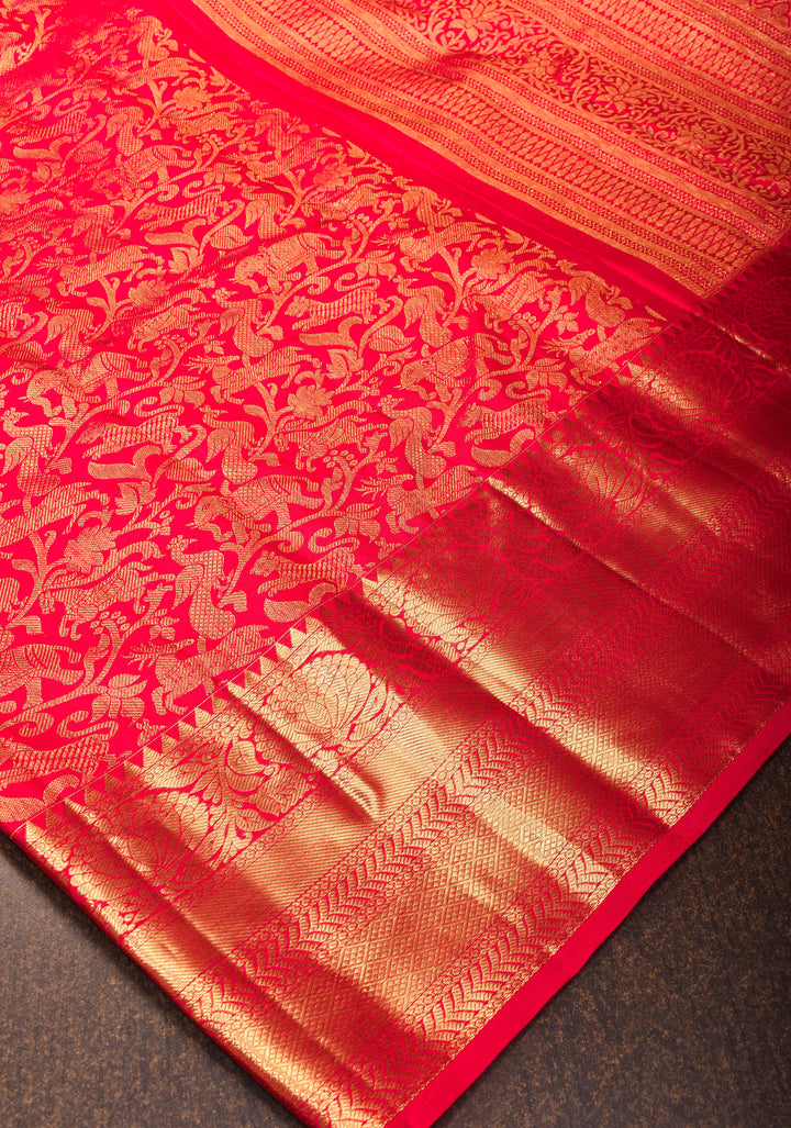Vanasingaram Brocade Pure Kanjivaram Silk Saree in Red with zari border | SILK MARK CERTIFIED