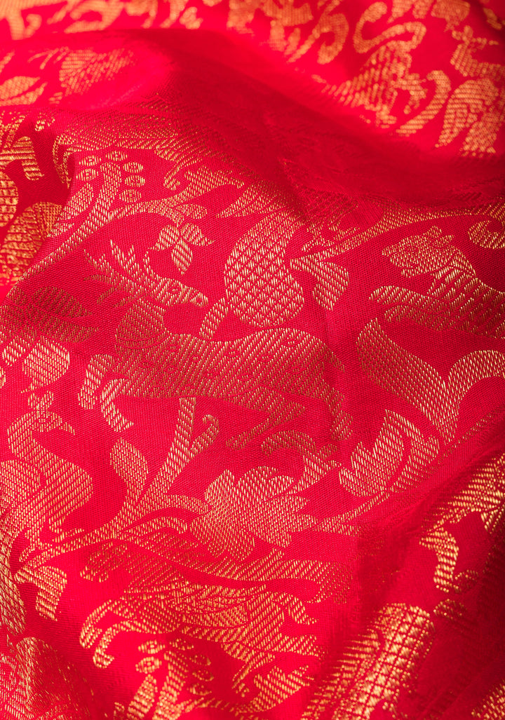 Vanasingaram Brocade Pure Kanjivaram Silk Saree in Red with zari border | SILK MARK CERTIFIED