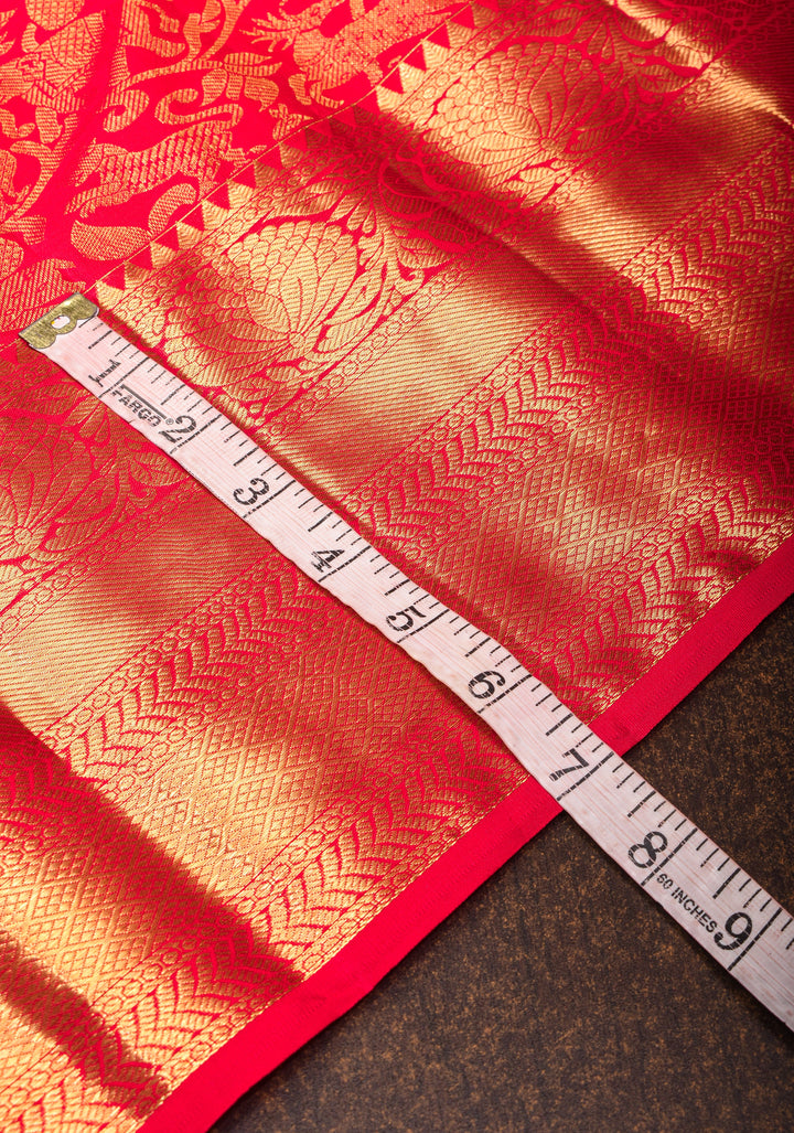 Vanasingaram Brocade Pure Kanjivaram Silk Saree in Red with zari border | SILK MARK CERTIFIED