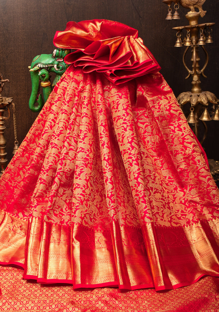 Vanasingaram Brocade Pure Kanjivaram Silk Saree in Red with zari border | SILK MARK CERTIFIED