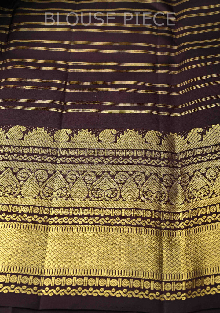 Green Pure Kanjivaram Silk Saree with Zari Horizontal Pattern with Zari Buttis and Border | SILK MARK CERTIFIED