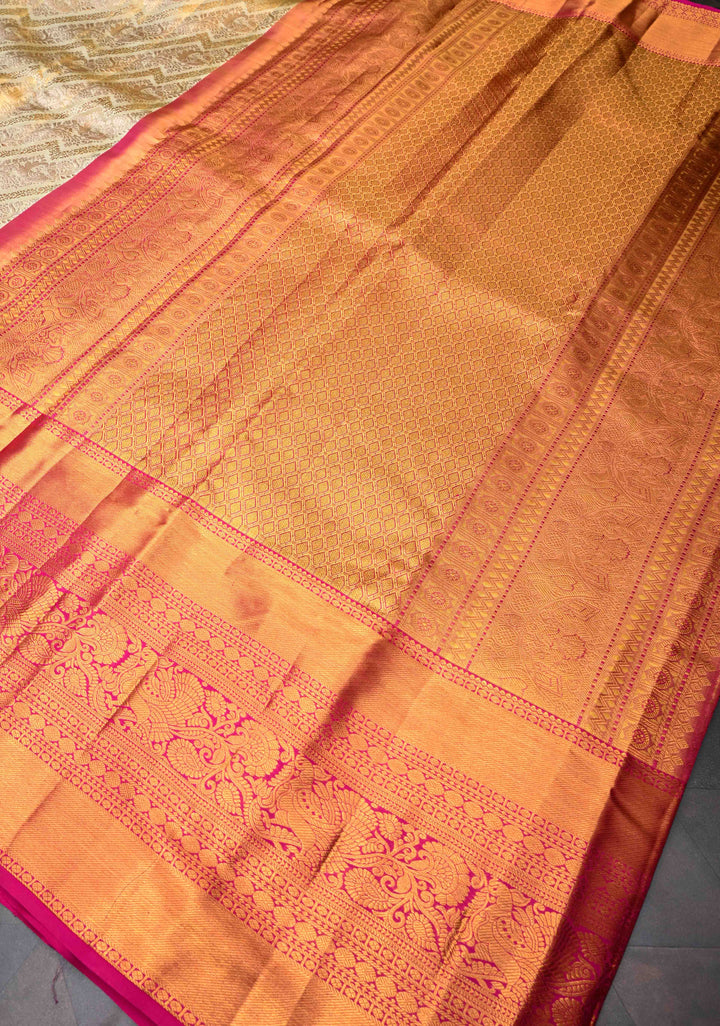 Mint Green Tissue Kanjivaram Silk Saree with Meenakari Floral Leheria Design and Contrast Zari Border | SILK MARK CERTIFIED