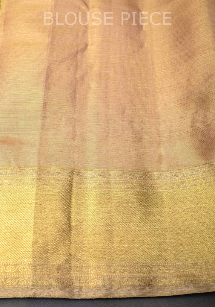 Meenakari Tissue Brocade Kanjivaram Pure Silk Saree in Tea Green with Zari Border | SILK MARK CERTIFIED