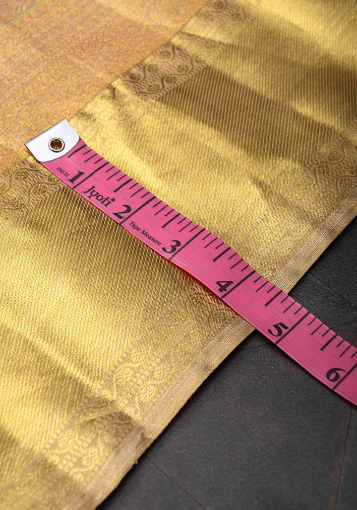 Meenakari Tissue Brocade Kanjivaram Pure Silk Saree in Tea Green with Zari Border | SILK MARK CERTIFIED