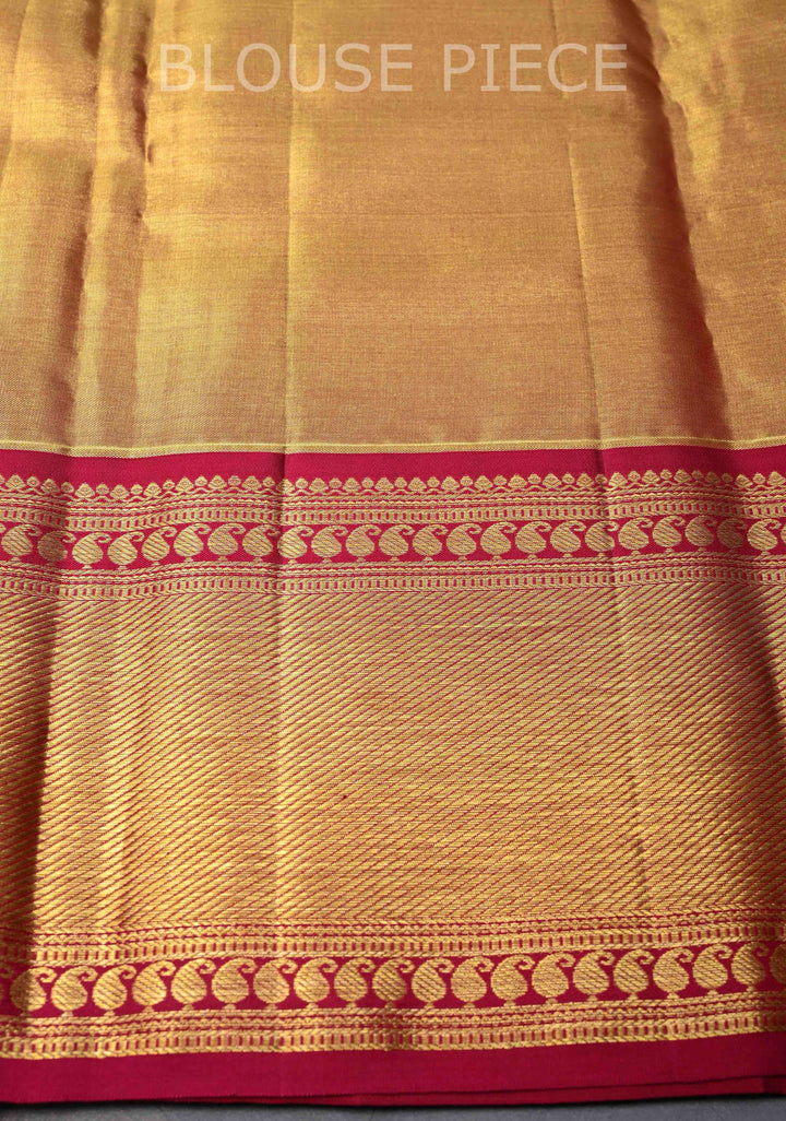 Green Kanjivaram Tissue Silk Saree with Meenakari Floral Brocade Jaal and Contrast Zari Border | SILK MARK CERTIFIED