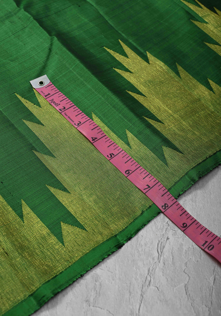 Green Kanjivaram Silk Saree with Temple Zari Border | SILK MARK CERTIFIED