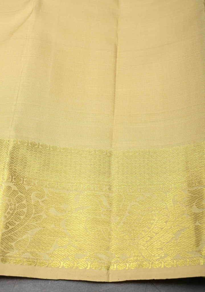Beige Kanjivaram Pure Silk Saree With Peacock Distinct Motifs And Zari Border | SILK MARK CERTIFIED