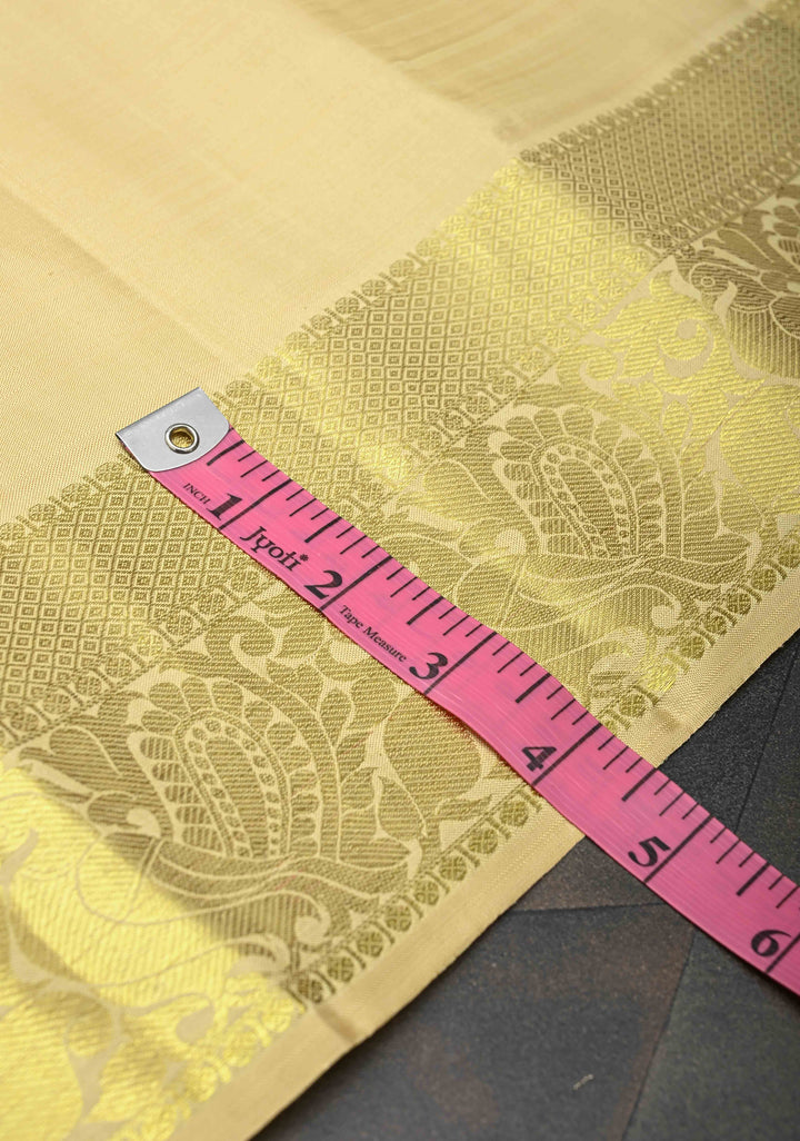 Beige Kanjivaram Pure Silk Saree With Peacock Distinct Motifs And Zari Border | SILK MARK CERTIFIED