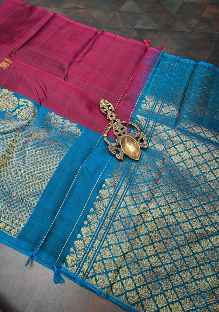 Maroon Kanjivaram Pure Silk Saree With Zari Buttas And Wide Zari Border | SILK MARK CERTIFIED