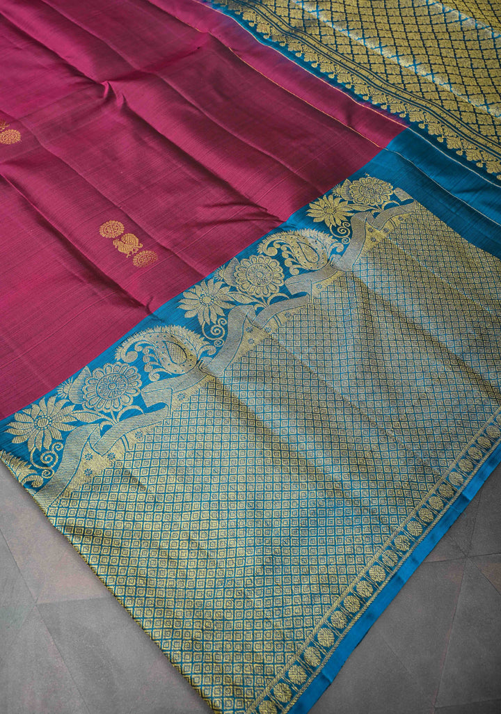 Maroon Kanjivaram Pure Silk Saree With Zari Buttas And Wide Zari Border | SILK MARK CERTIFIED