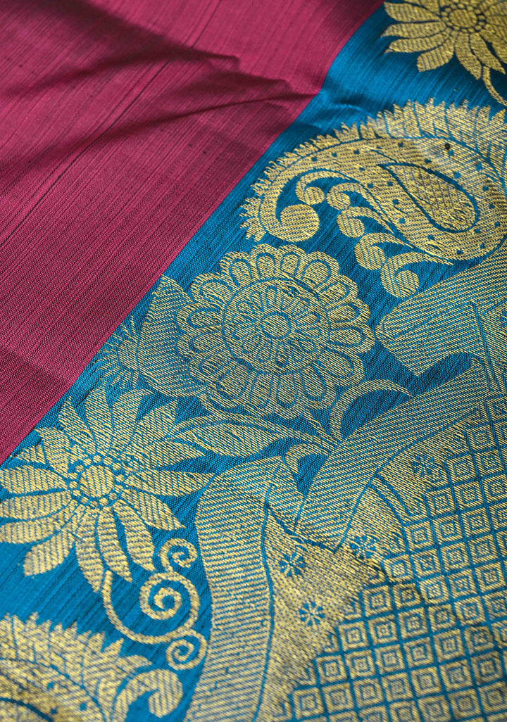 Maroon Kanjivaram Pure Silk Saree With Zari Buttas And Wide Zari Border | SILK MARK CERTIFIED