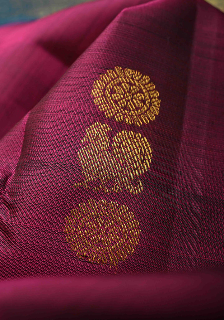Maroon Kanjivaram Pure Silk Saree With Zari Buttas And Wide Zari Border | SILK MARK CERTIFIED