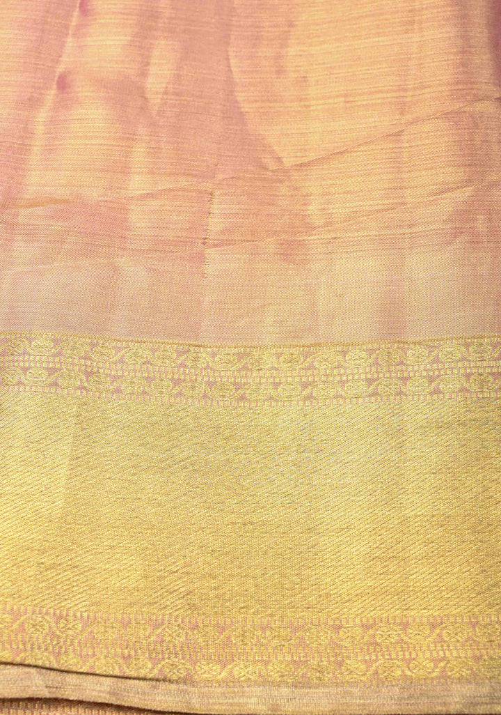 Mint Green Meenakari Brocade Kanjivaram Tissue Silk Saree with  Contrast Pink Paisley Border | SILK MARK CERTIFIED