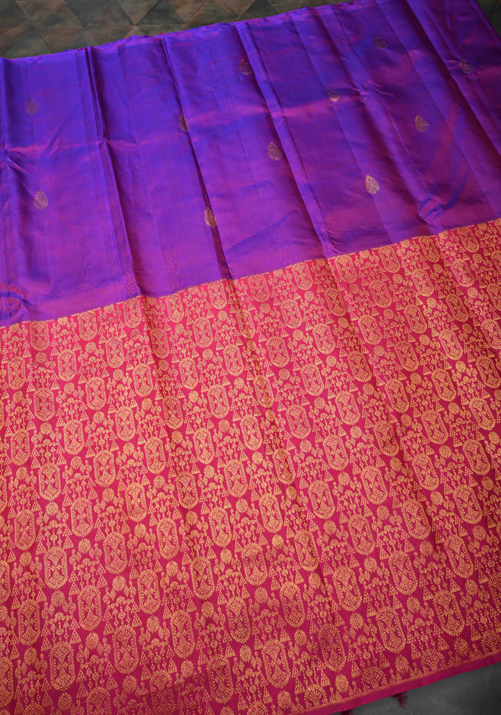 Purple Dual Tone Stunning Half Border Kanjivaram Pure Silk saree with Zari Brocade | SILK MARK CERTIFIED