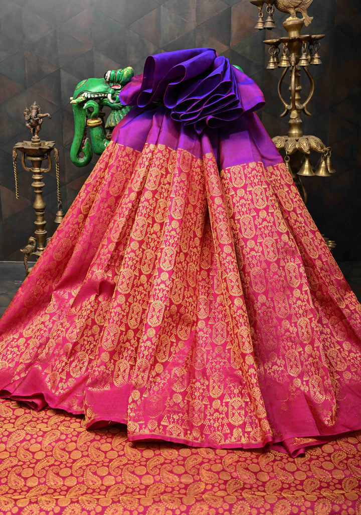 Purple Dual Tone Stunning Half Border Kanjivaram Pure Silk saree with Zari Brocade | SILK MARK CERTIFIED