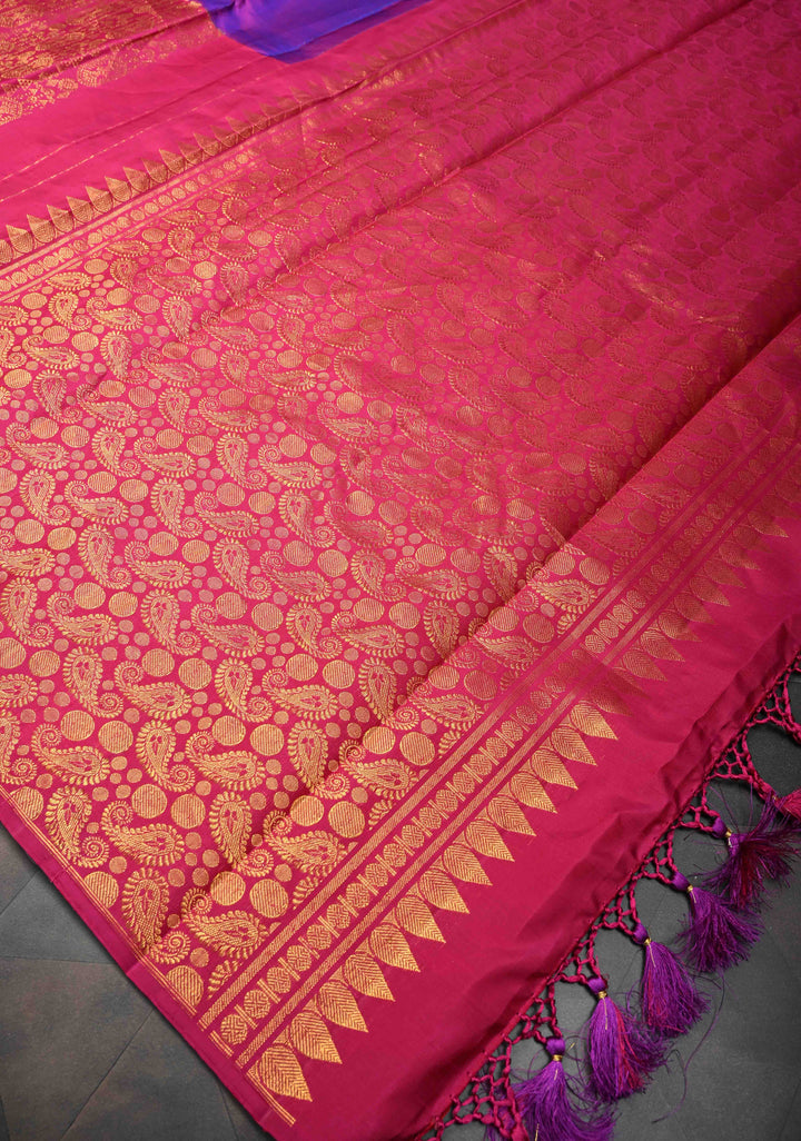 Purple Dual Tone Stunning Half Border Kanjivaram Pure Silk saree with Zari Brocade | SILK MARK CERTIFIED