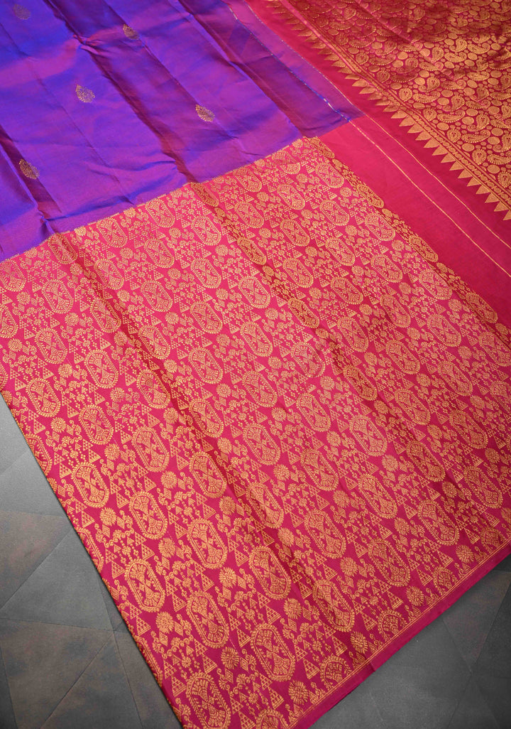 Purple Dual Tone Stunning Half Border Kanjivaram Pure Silk saree with Zari Brocade | SILK MARK CERTIFIED