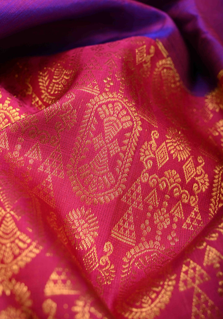 Purple Dual Tone Stunning Half Border Kanjivaram Pure Silk saree with Zari Brocade | SILK MARK CERTIFIED