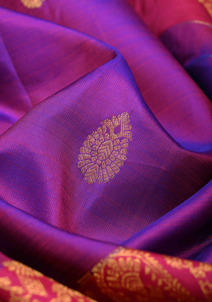 Purple Dual Tone Stunning Half Border Kanjivaram Pure Silk saree with Zari Brocade | SILK MARK CERTIFIED