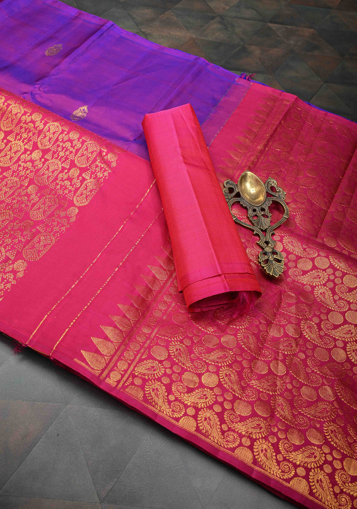 Purple Dual Tone Stunning Half Border Kanjivaram Pure Silk saree with Zari Brocade | SILK MARK CERTIFIED