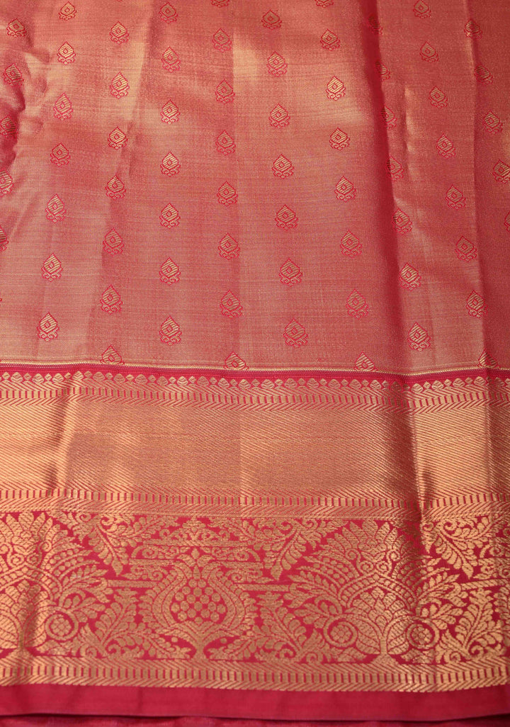 Blue Tissue Meenakari Semi Silk Saree in Kanchi Style with Moroccan Trellis Brocade Contrast Zari Border