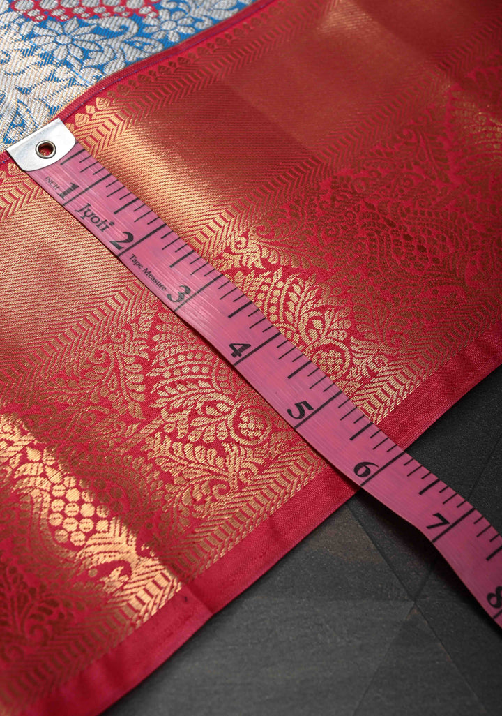 Blue Tissue Meenakari Semi Silk Saree in Kanchi Style with Moroccan Trellis Brocade Contrast Zari Border