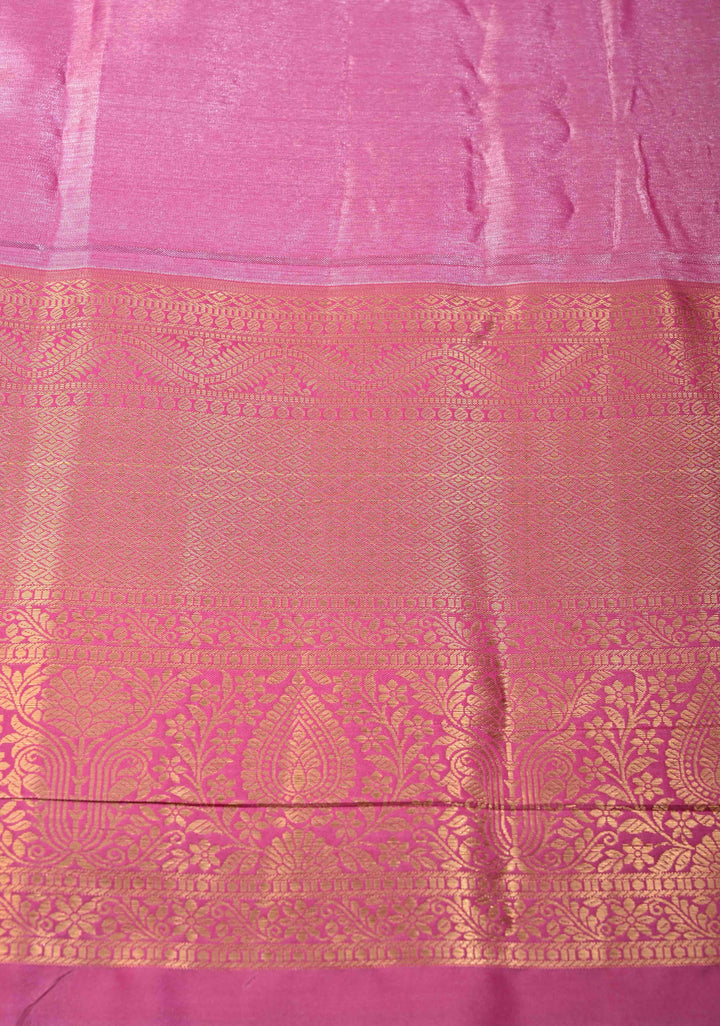 Blue Tissue Semi Silk Saree in Kanchi Style with Floral Meenakari Brocade and Wide Contrast Zari Border