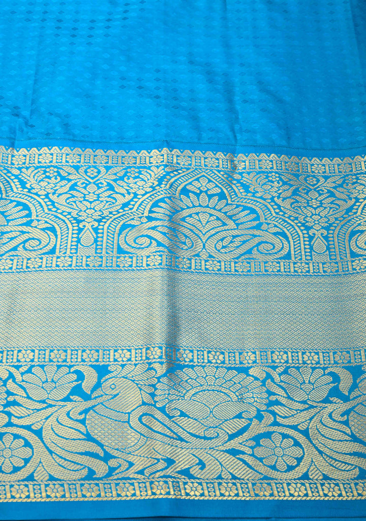 Dark Purple Semi Silk Saree in Kanchi Style with Floral Brocade Jaal and Wide Contrast Zari Border