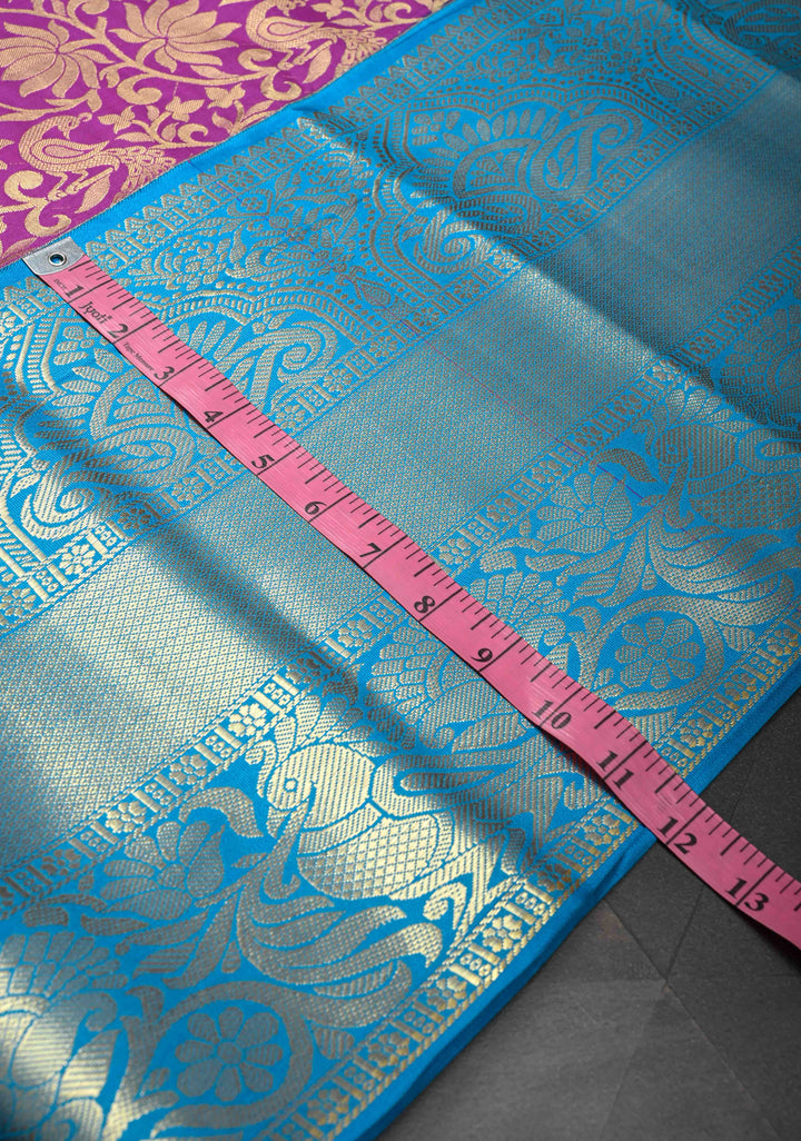 Dark Purple Semi Silk Saree in Kanchi Style with Floral Brocade Jaal and Wide Contrast Zari Border