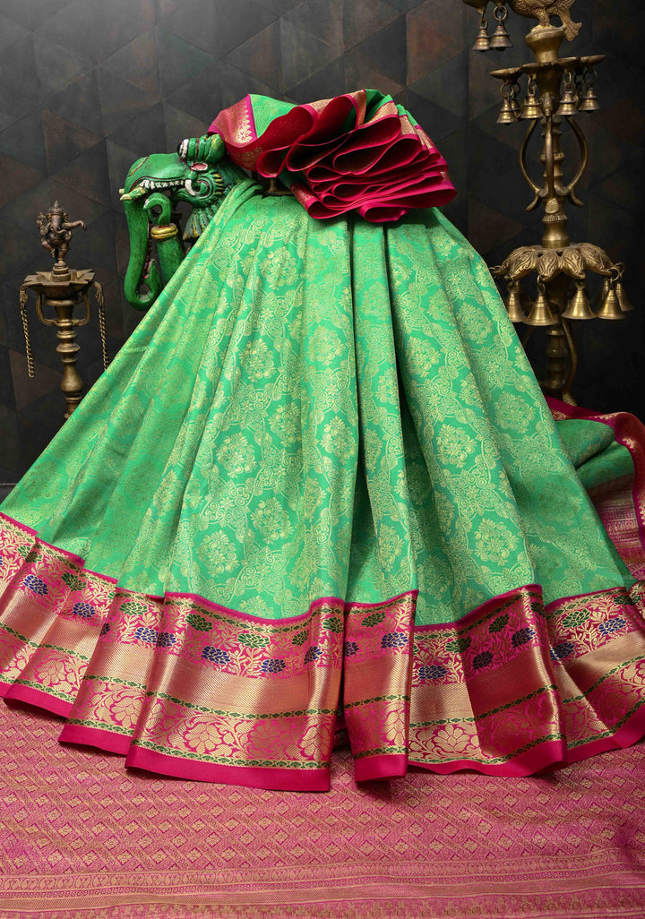 Green Kanjivaram Semi Silk Saree with Brocade and Contrast Zari Border